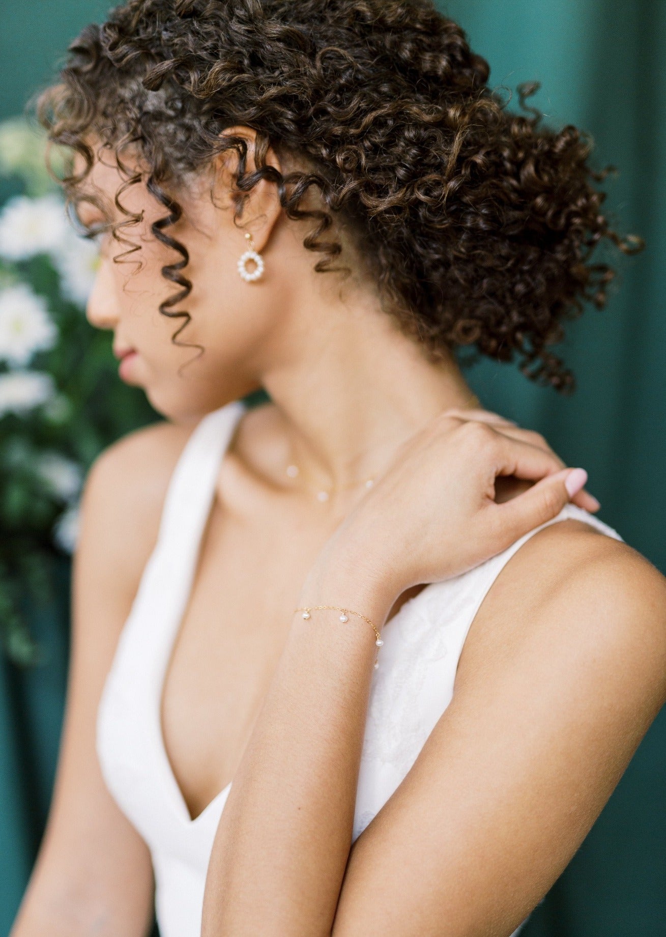 small silver pearl dangle bracelet for brides in canada