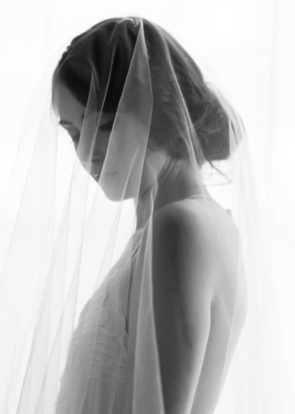 simple ivory wedding drop veil with blusher, handmade in canada by blair nadeau