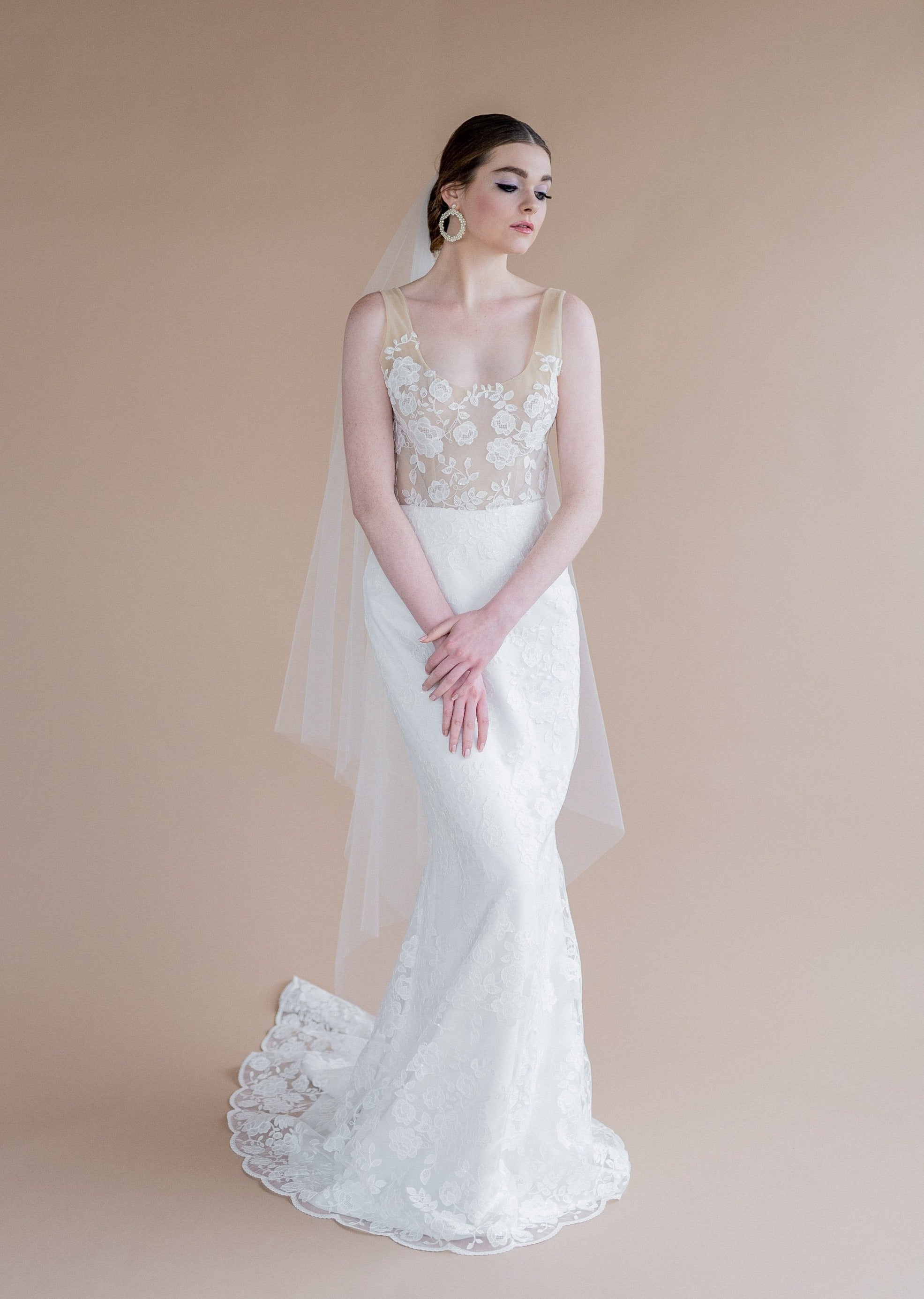 bright white modern square cut raw edge bridal drop veil with blusher - handmade in toronto ontario canada - blair nadeau bridal adornments - whitney heard photography