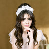 handsewn and gathered silk organza scrunchie headband on a grosgrain ribbon wrapped metal headband. This beautiful modern bridal hairband is available in ivory, white, black and a variety of other colours, just ask. Also available in velvet.  made in Canada by Blair Nadeau Bridal Adornments