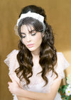 birdcage veil on headband with pearl beaded hairbow for weddings