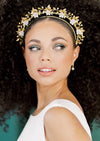 gold tiered bridal halo crown for weddings