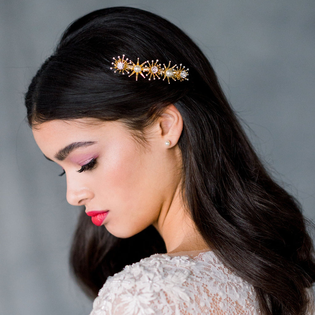 Starburst Celestial Star Inspired Bridal Hair Comb with Pearls and Crystals - Made in Toronto Ontario Canada, Blair Nadeau Bridal,