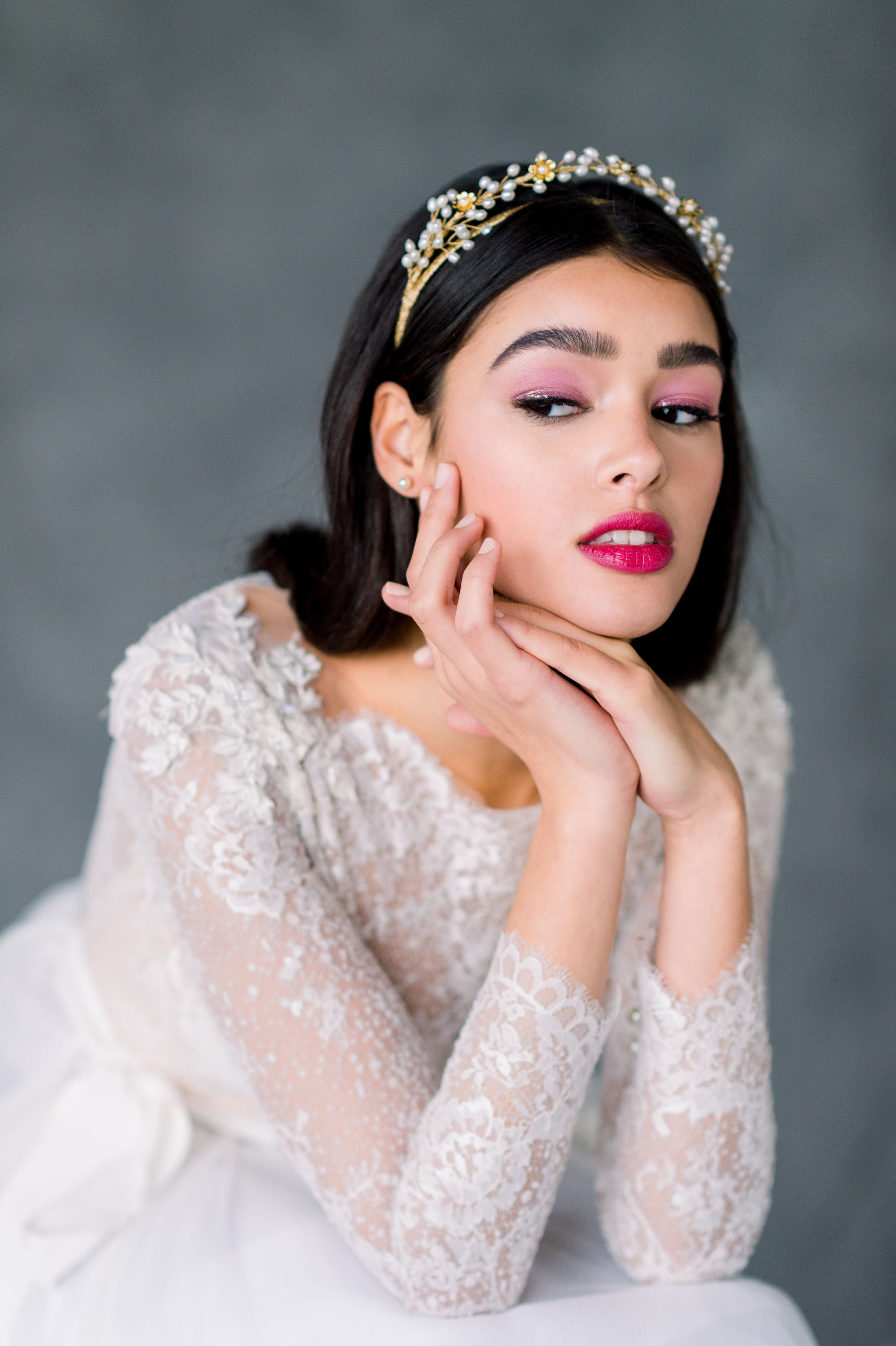 Delicate Freshwater Pearl Bridal Hair Vine Crown, available in silver, gold, rose gold or brass - made in Toronto Ontario Canada - Blair Nadeau Bridal -