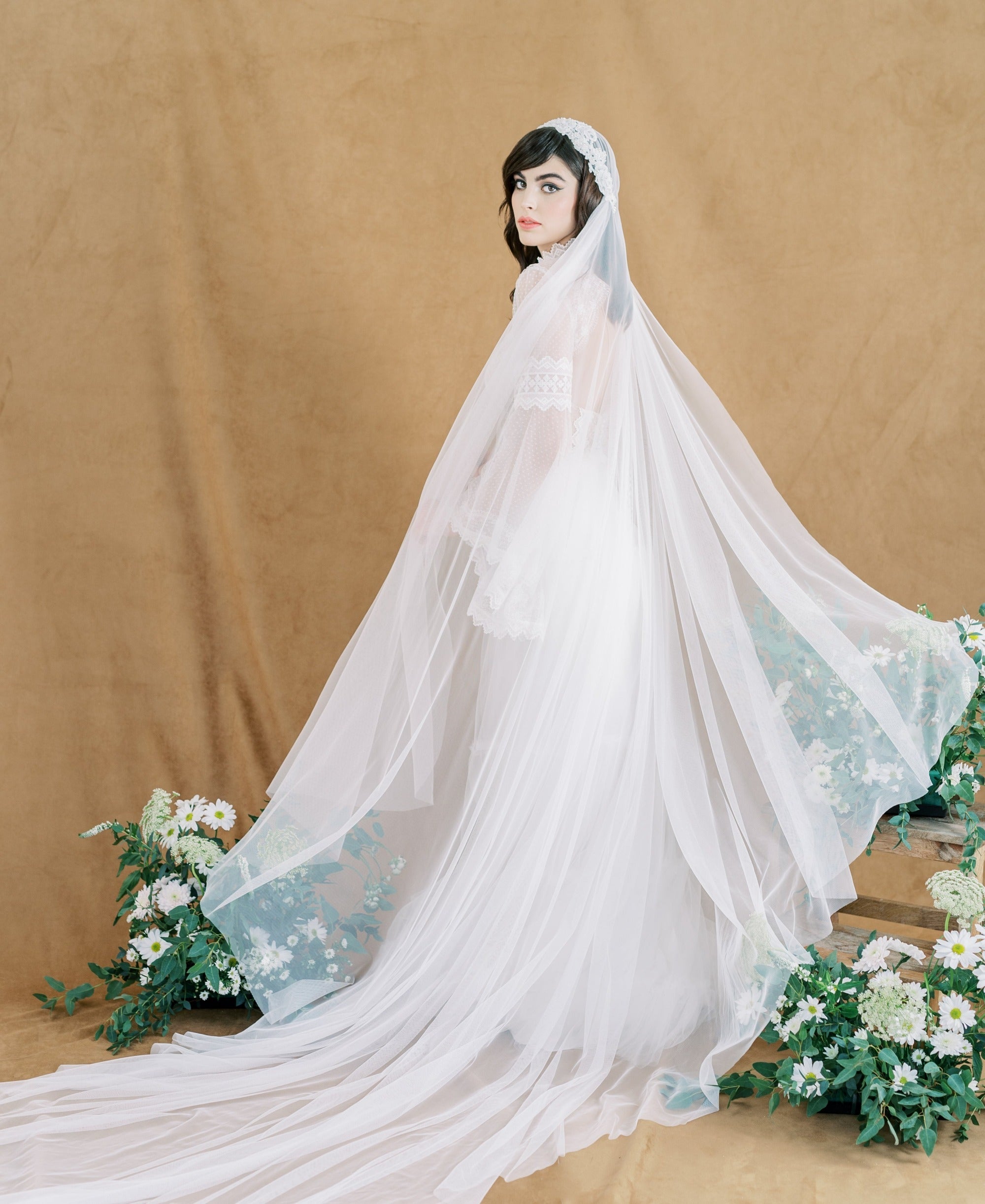 statement wedding veil with lace headband made in canada