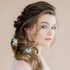 gold leaf bridal hair pins with flowers, crystals and pearls for canadian brides
