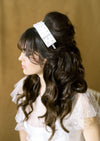 off white beaded pearl bridal headband with bow