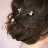 small bridal hair pins with crystal rhinestones and glass pearls. handmade in toronto by blair nadeau