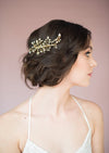 gold crystal and white pearl bridal hair vine comb handmade in toronto canada by blair nadeau